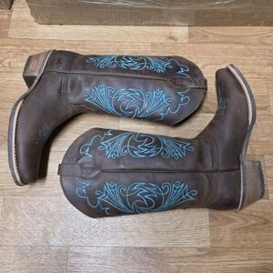 Pecos Bill Boots Brown Torquoise Western Leather Cowgirl Boots Size 8